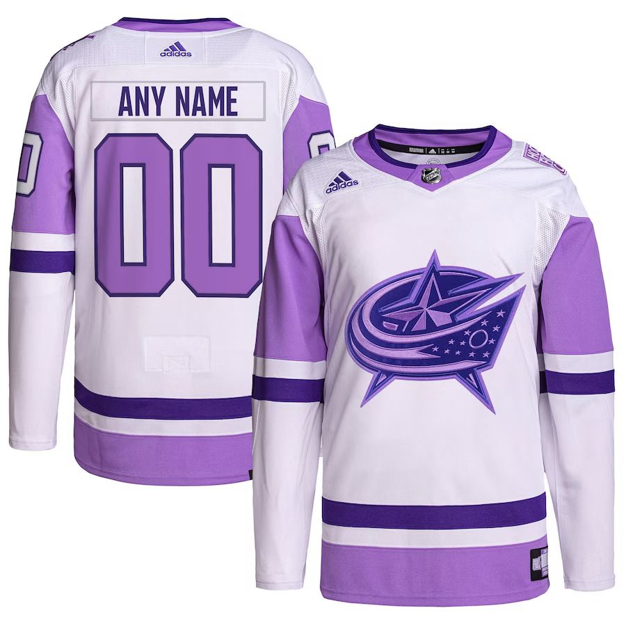 Men Columbus Blue Jackets adidas White Purple Hockey Fights Cancer Primegreen Authentic Custom NHL Jersey->columbus blue jackets->NHL Jersey